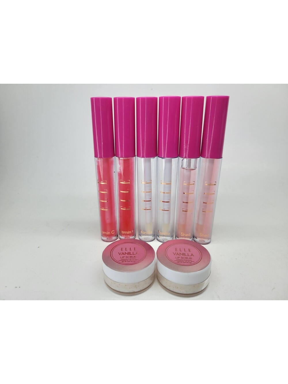 6 Pc Elle Pure Glow Set Lip Oils 0.1oz/3mL each & Lip Scrub 0.21oz/6g NWOB
